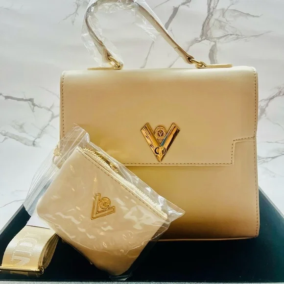 Valentino Orlandi Vegan Leather Handbag Set – Taupe with Gold Accents (NWT) - Picture 7 of 12